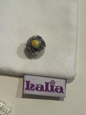 NEW Retired Sunflower Floral Silver & Yellow Charm Bead - Sterling Silver